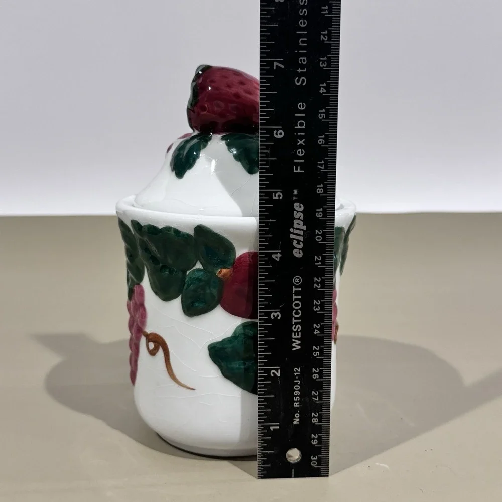 Vintage GHA‎ Small Kitchen Canister W Lid & Seal Grapes Strawberries Pattern